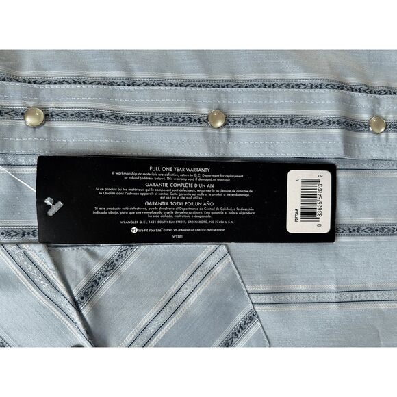Men's Wrangler Western Pearl Snap Button Down Size Large Shirt, NWT, Blue - Picture 10 of 10